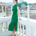 Green acetate jacquard fabric| Modern one-Pieces Qipao Dress（翠微） - E·Beauty