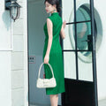Green acetate jacquard fabric| Modern one-Pieces Qipao Dress（翠微） - E·Beauty