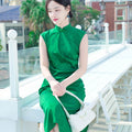 Green acetate jacquard fabric| Modern one-Pieces Qipao Dress（翠微） - E·Beauty