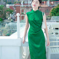 Green acetate jacquard fabric| Modern one-Pieces Qipao Dress（翠微） - E·Beauty