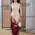 Oxblood red Mapped Ombré Dyeing | Modern one-Pieces Qipao Dress（桃浅）