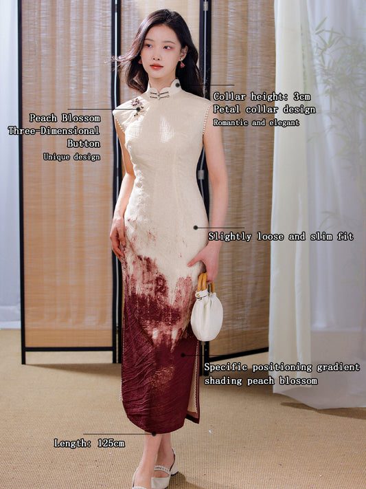 Oxblood red Mapped Ombré Dyeing | Modern one-Pieces Qipao Dress（桃浅）