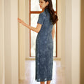 Blue-and-White Porcelain Botanical Indigo Silk | Modern one-Pieces Qipao Dress (箐黛)