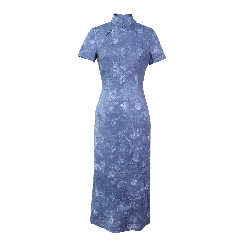 Blue-and-White Porcelain Botanical Indigo Silk | Modern one-Pieces Qipao Dress (箐黛)