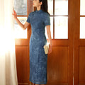 Blue-and-White Porcelain Botanical Indigo Silk | Modern one-Pieces Qipao Dress (箐黛)