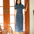 Blue-and-White Porcelain Botanical Indigo Silk | Modern one-Pieces Qipao Dress (箐黛)