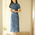 Blue-and-White Porcelain Botanical Indigo Silk | Modern one-Pieces Qipao Dress (箐黛)
