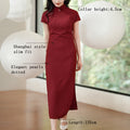 Haute Couture Red Acetate Fabric| Modern one-Pieces Qipao Dress（妗鸿）