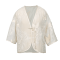 White |Qipao-Inspired Kimono Wrap with Floral Stitchwork(鹤云) - E·Beauty