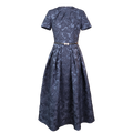 Navy Blue Intricate Jacquard | Effortless Flared Skirt (赫本)
