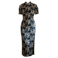 Literary Black - Stretch Knit with Scholarly Elegance | Modern one-Pieces Qipao Dress (芳辰)