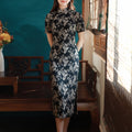 Literary Black - Stretch Knit with Scholarly Elegance | Modern one-Pieces Qipao Dress (芳辰)