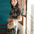 Literary Black - Stretch Knit with Scholarly Elegance | Modern one-Pieces Qipao Dress (芳辰)