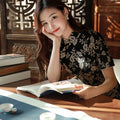 Literary Black - Stretch Knit with Scholarly Elegance | Modern one-Pieces Qipao Dress (芳辰)