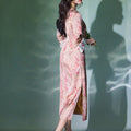 Jade-Pink Jinling Satin "Kitten Chasing Butterflies" | Modern one-Pieces Qipao Dress(芳妍)