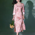 Jade-Pink Jinling Satin "Kitten Chasing Butterflies" | Modern one-Pieces Qipao Dress(芳妍)