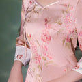 Jade-Pink Jinling Satin "Kitten Chasing Butterflies" | Modern one-Pieces Qipao Dress(芳妍)