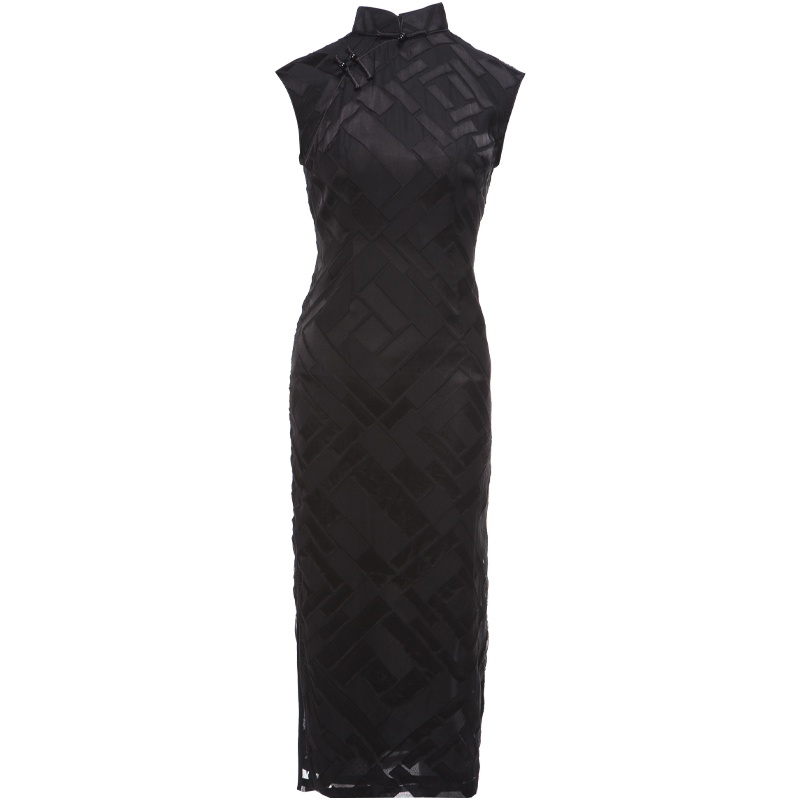 Black Minimalist Silk Burnout | Modern one-Pieces Qipao Dress(风琉璃)