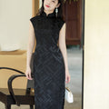 Black Minimalist Silk Burnout | Modern one-Pieces Qipao Dress(风琉璃)