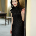 Black Minimalist Silk Burnout | Modern one-Pieces Qipao Dress(风琉璃)
