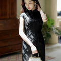 Black Minimalist Silk Burnout | Modern one-Pieces Qipao Dress(风琉璃)