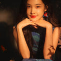 Red rose with Sapphire Blue Stretch Mesh Fabric|Full-length flared skirt(浣黎) - E·Beauty