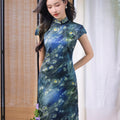 Sky-Blue Jinling Satin with Cosmic Daisies - Relaxed Silhouette | Modern one-Pieces Qipao Dress (彗予)