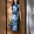 Sky-Blue Jinling Satin with Cosmic Daisies - Relaxed Silhouette | Modern one-Pieces Qipao Dress (彗予)