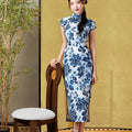 Imperial Kiln-inspired blue-white motif| Modern one-Pieces Qipao Dress（珈蓝） - E·Beauty