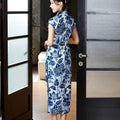 Imperial Kiln-inspired blue-white motif| Modern one-Pieces Qipao Dress（珈蓝） - E·Beauty