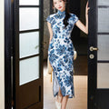 Imperial Kiln-inspired blue-white motif| Modern one-Pieces Qipao Dress（珈蓝） - E·Beauty