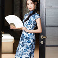 Imperial Kiln-inspired blue-white motif| Modern one-Pieces Qipao Dress（珈蓝） - E·Beauty