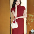 Haute Couture Red Acetate Fabric| Modern one-Pieces Qipao Dress（妗鸿） - E·Beauty