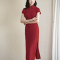 Haute Couture Red Acetate Fabric| Modern one-Pieces Qipao Dress（妗鸿） - E·Beauty