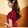 Haute Couture Red Acetate Fabric| Modern one-Pieces Qipao Dress（妗鸿） - E·Beauty
