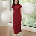 Haute Couture Red Acetate Fabric| Modern one-Pieces Qipao Dress（妗鸿） - E·Beauty
