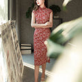 Pompeian Red Lobelia pattern| Modern one-Pieces Qipao Dress（龙葵） - E·Beauty