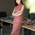 Pompeian Red Lobelia pattern| Modern one-Pieces Qipao Dress（龙葵） - E·Beauty