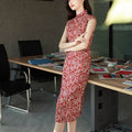 Pompeian Red Lobelia pattern| Modern one-Pieces Qipao Dress（龙葵） - E·Beauty