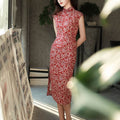 Pompeian Red Lobelia pattern| Modern one-Pieces Qipao Dress（龙葵） - E·Beauty