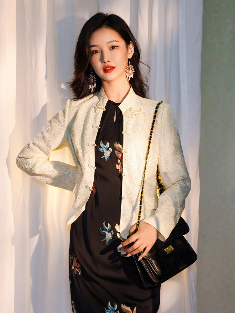 Pearl White Elegance: Crystal Knot Lace | Neo-Chinese Jacket(露婧)