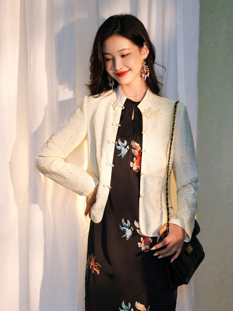Pearl White Elegance: Crystal Knot Lace | Neo-Chinese Jacket(露婧)