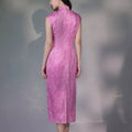 Pink Satin Jacquard Fabric with Silk Finish| Modern one-Pieces Qipao Dress（梅闵） - E·Beauty