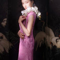 Pink Satin Jacquard Fabric with Silk Finish| Modern one-Pieces Qipao Dress（梅闵） - E·Beauty