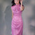 Pink Satin Jacquard Fabric with Silk Finish| Modern one-Pieces Qipao Dress（梅闵） - E·Beauty