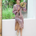 Lilac Purple Handwoven Song Brocade Silk | Modern one-Pieces Qipao Dress  (梦予)