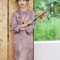 Lilac Purple Handwoven Song Brocade Silk | Modern one-Pieces Qipao Dress  (梦予)