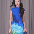 Inked Aurora Blue Green Color Gradient|Modern one-Pieces Qipao Dress（玦光）