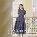 Navy Blue Intricate Jacquard | Effortless Flared Skirt (赫本)