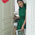 Couture-grade emerald acetate twill | Full-length flared skirt（雀华）
